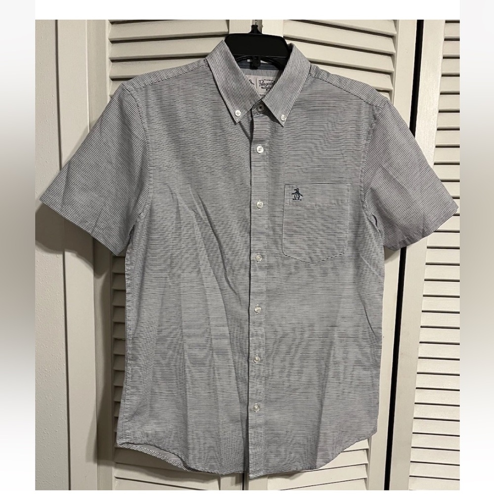 Penguin Short Sleeve Button Down Striped Shirt, Men's Sz S, Excellent Condition